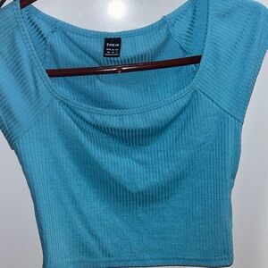 SHEIN Teal Ribbed Crop Top